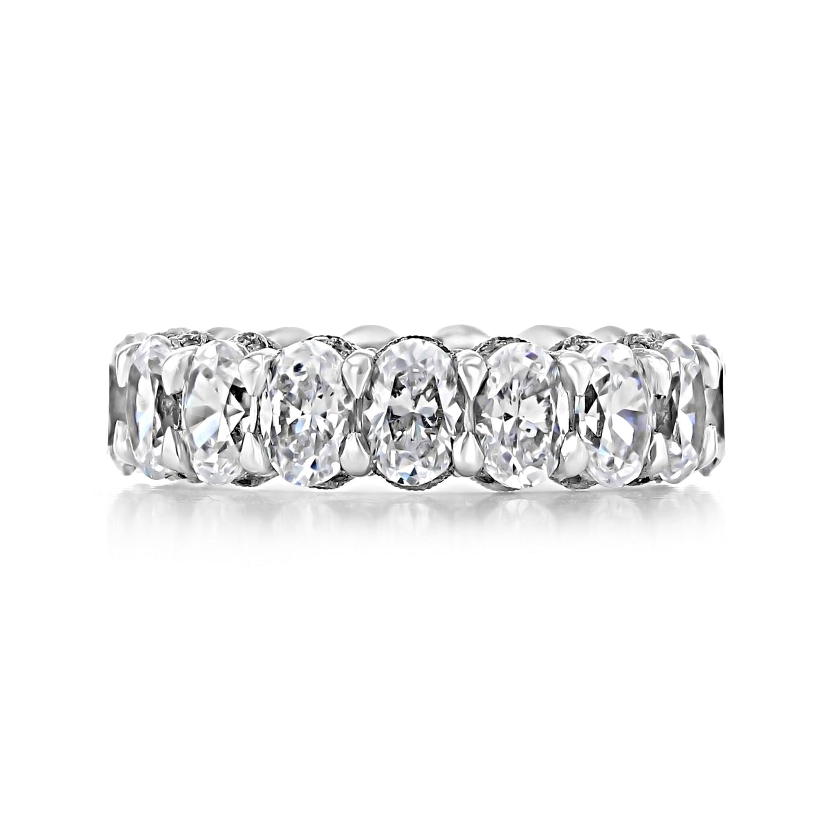 A silver RoyalT | Eternity Band - HT263965W set with a continuous row of oval diamonds in a signature Tacori crescent design.