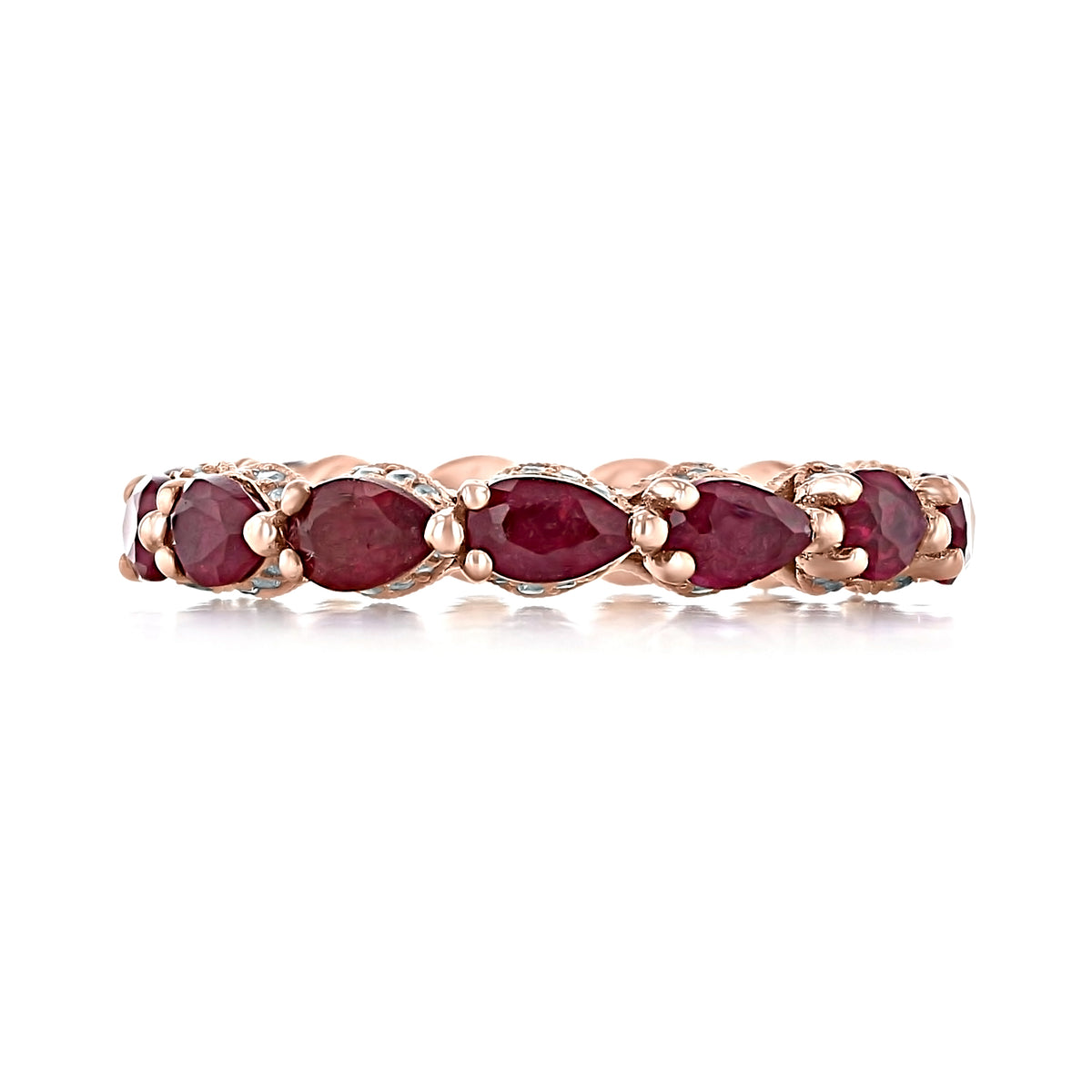 Tacori RoyalT | Ruby Eternity Band - HT264265RBPK rose gold eternity band featuring a series of pear-shaped rubies in a stackable anniversary style.
