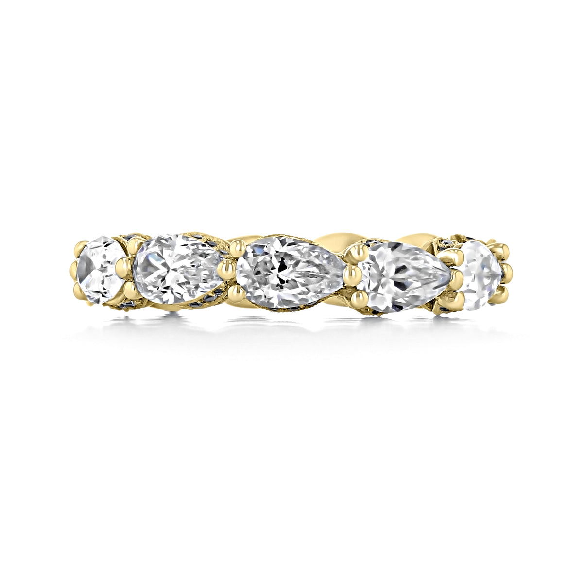 RoyalT | Eternity Band - HT264365Y in yellow gold featuring a series of pear-shaped diamonds in prong settings.