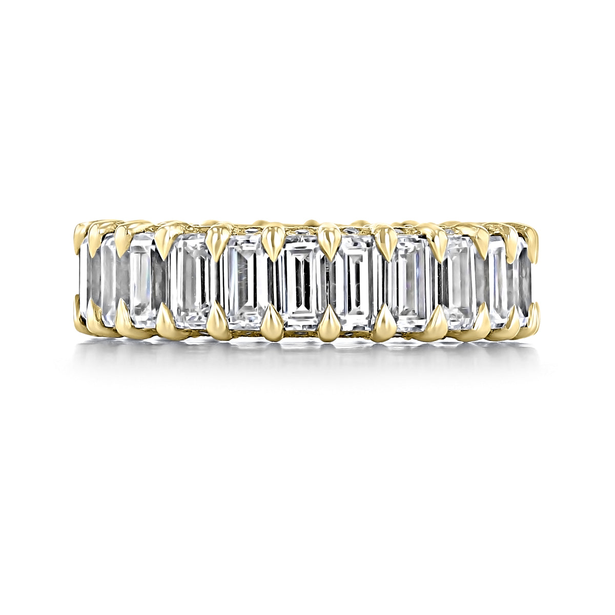 RoyalT | Eternity Band - HT264165Y in yellow gold featuring a continuous row of emerald-cut diamonds held in claw prongs.