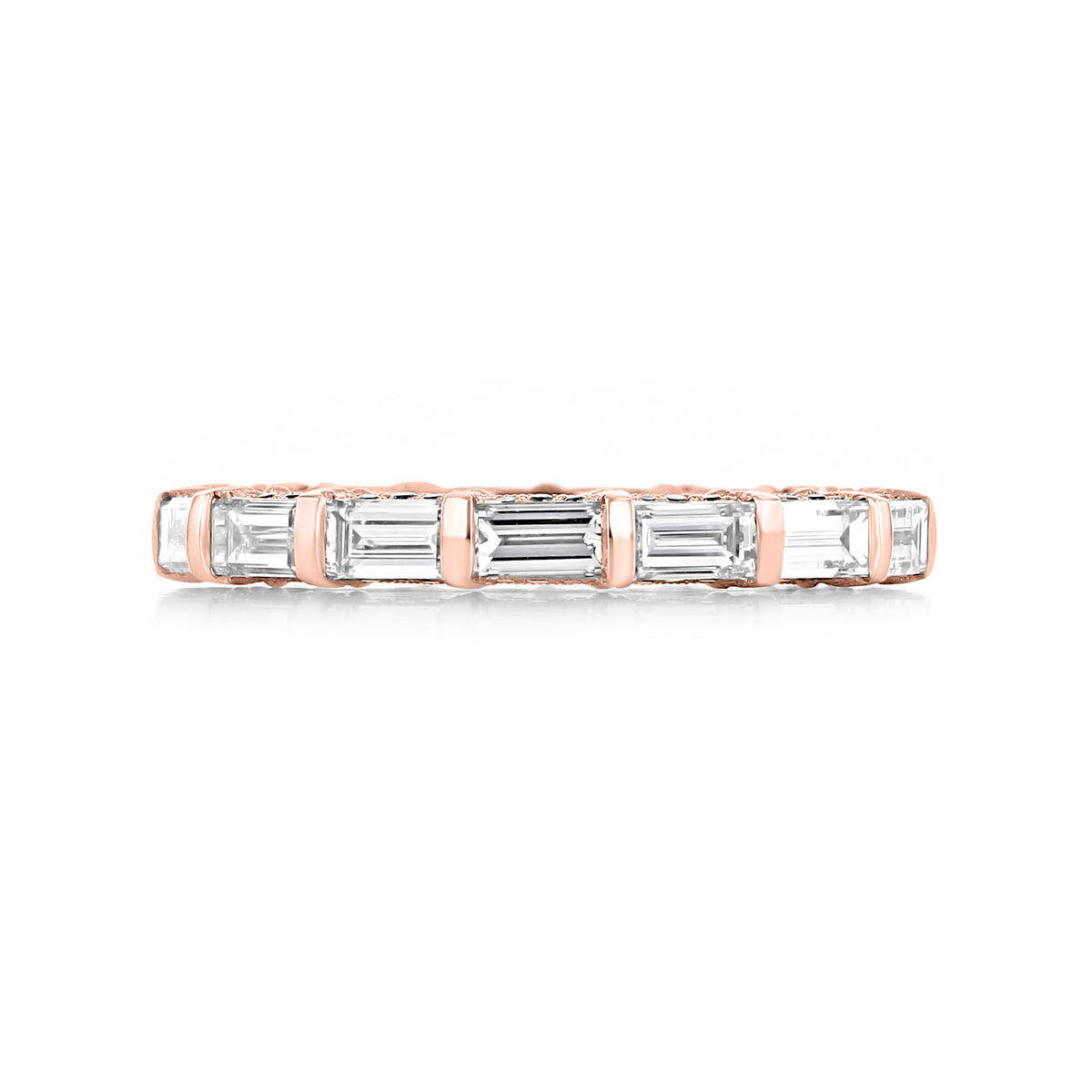 RoyalT | Wedding Band - HT265865PK in rose gold, set with five baguette-cut diamonds held by vertical metal bars.