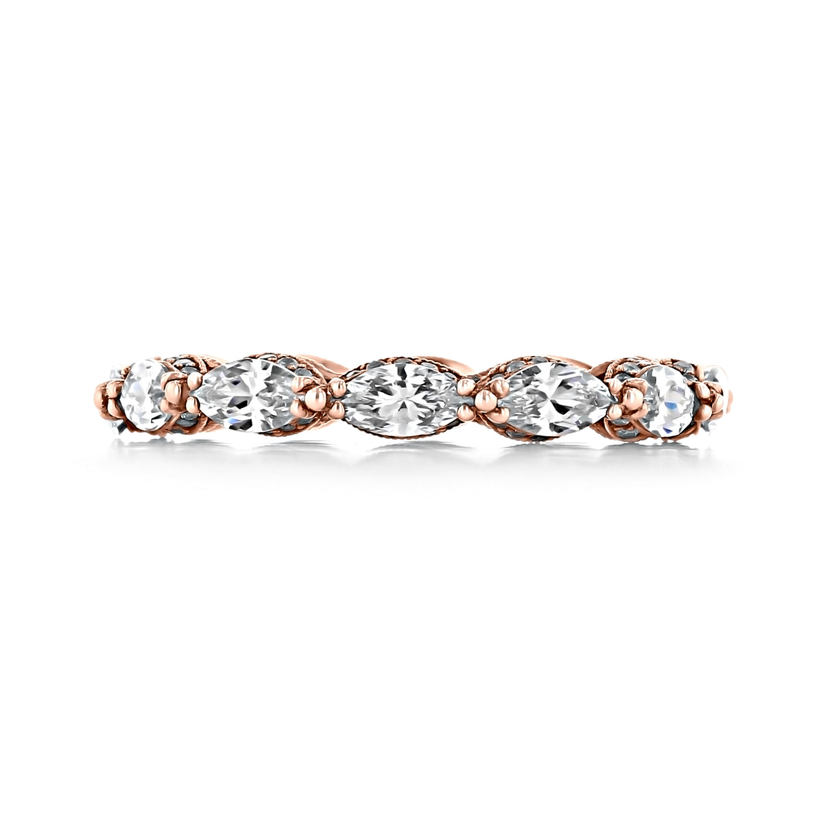 RoyalT | Eternity Band - HT266065PK in rose gold featuring alternating marquise-shaped diamonds and round cut stones in a Tacori style.