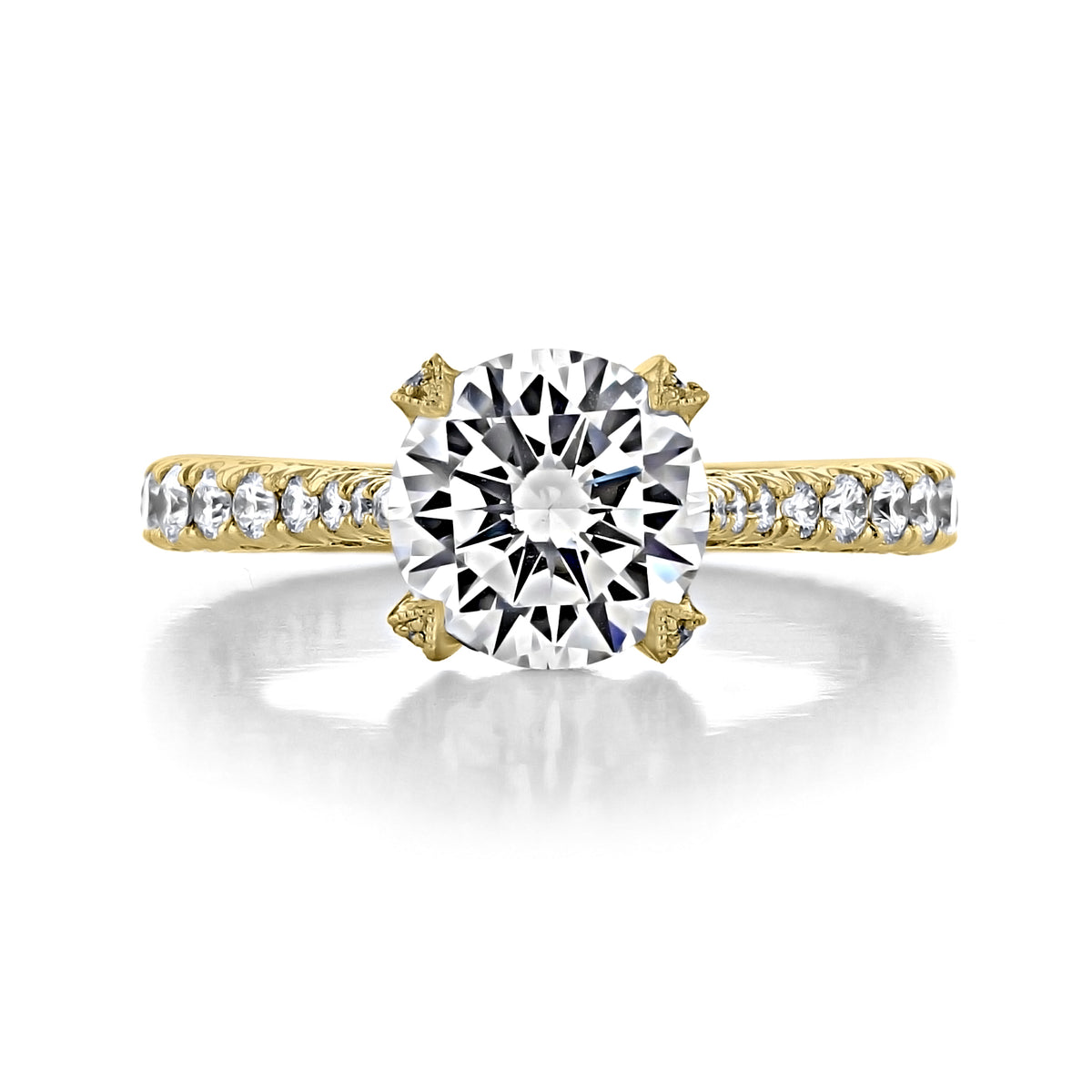 Tacori RoyalT | Round Solitaire Engagement Ring - HT2663RD8Y, a yellow gold engagement ring featuring a round diamond center and a pavé-set diamond band.