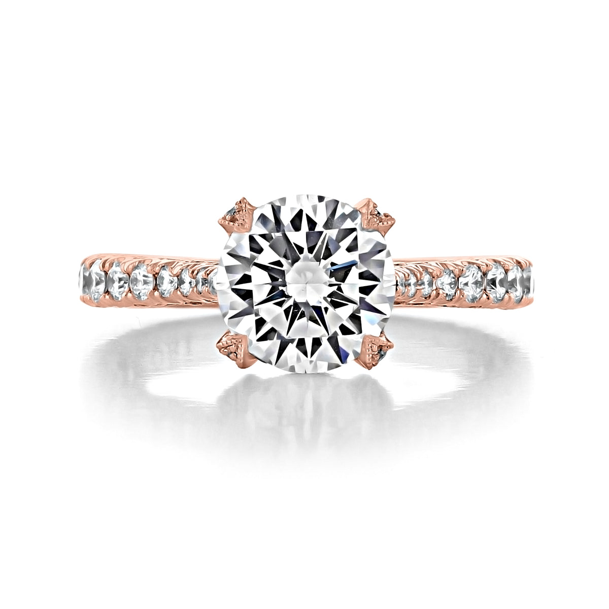 RoyalT | Round Solitaire Engagement Ring - HT2663RD8PK in rose gold featuring a round center diamond and a pavé diamond band.