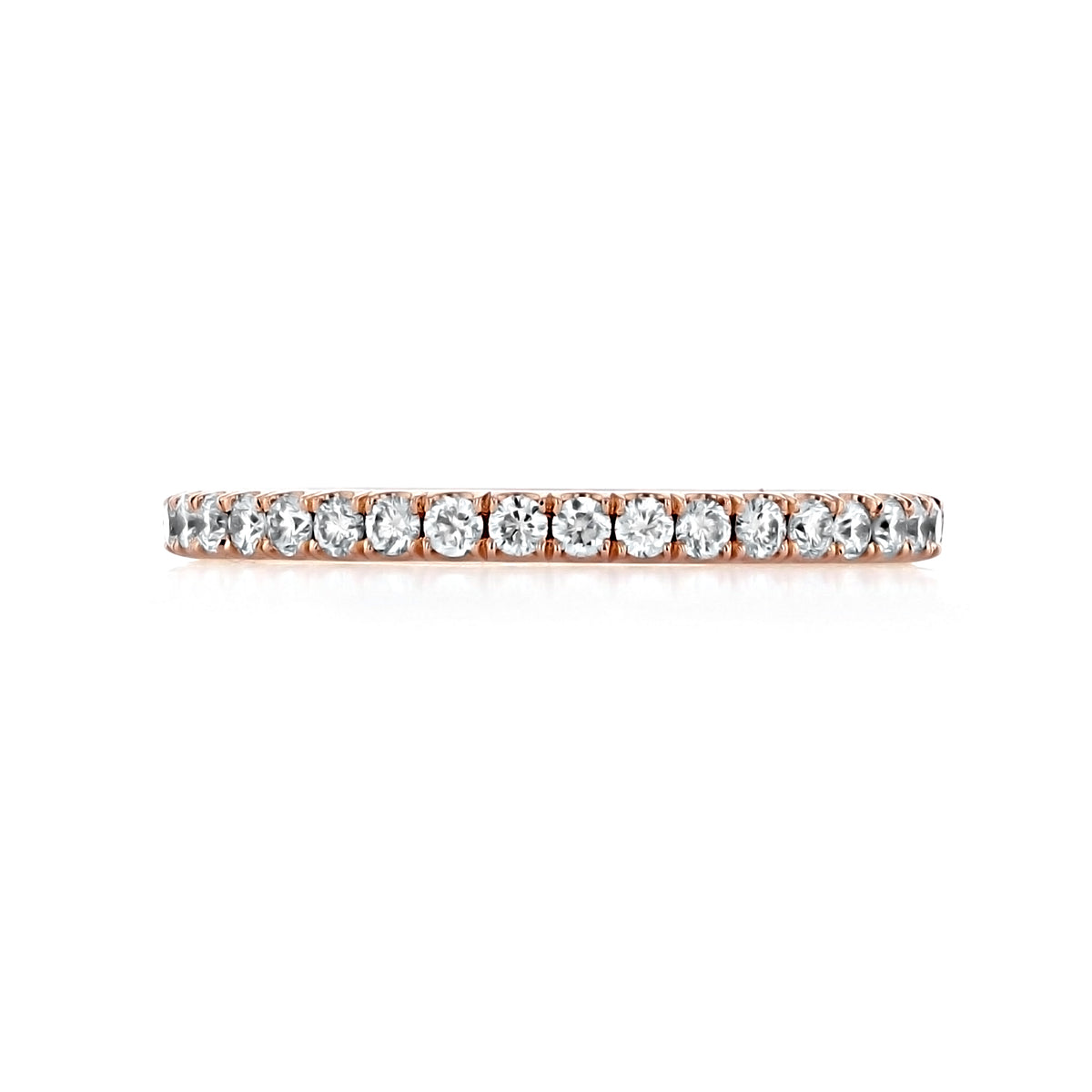 A Nevada | 1.75mm Micro-Prong Diamond Wedding Band, featuring a thin metallic eternity band with a continuous row of round diamonds held in micro-prongs.