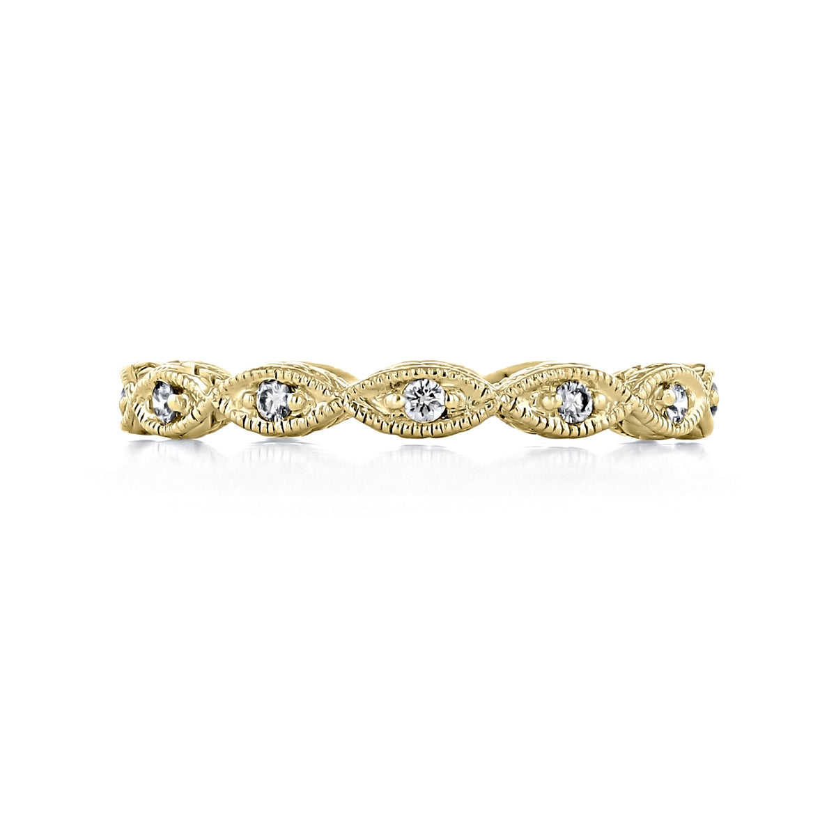 Marlena | Marquise Pavé-Set Diamond Wedding Band in gold, featuring marquise-shaped settings each containing a round pavé-set diamond.