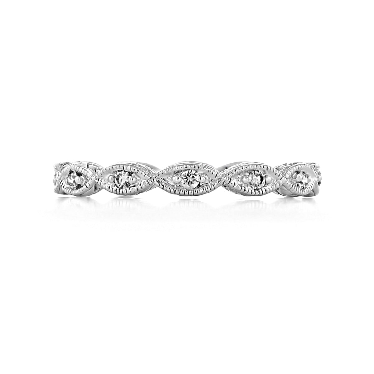 Marlena | Marquise Pavé-Set Diamond Wedding Band in silver, featuring a repeating pattern of marquise-shaped settings, each containing a single round diamond.