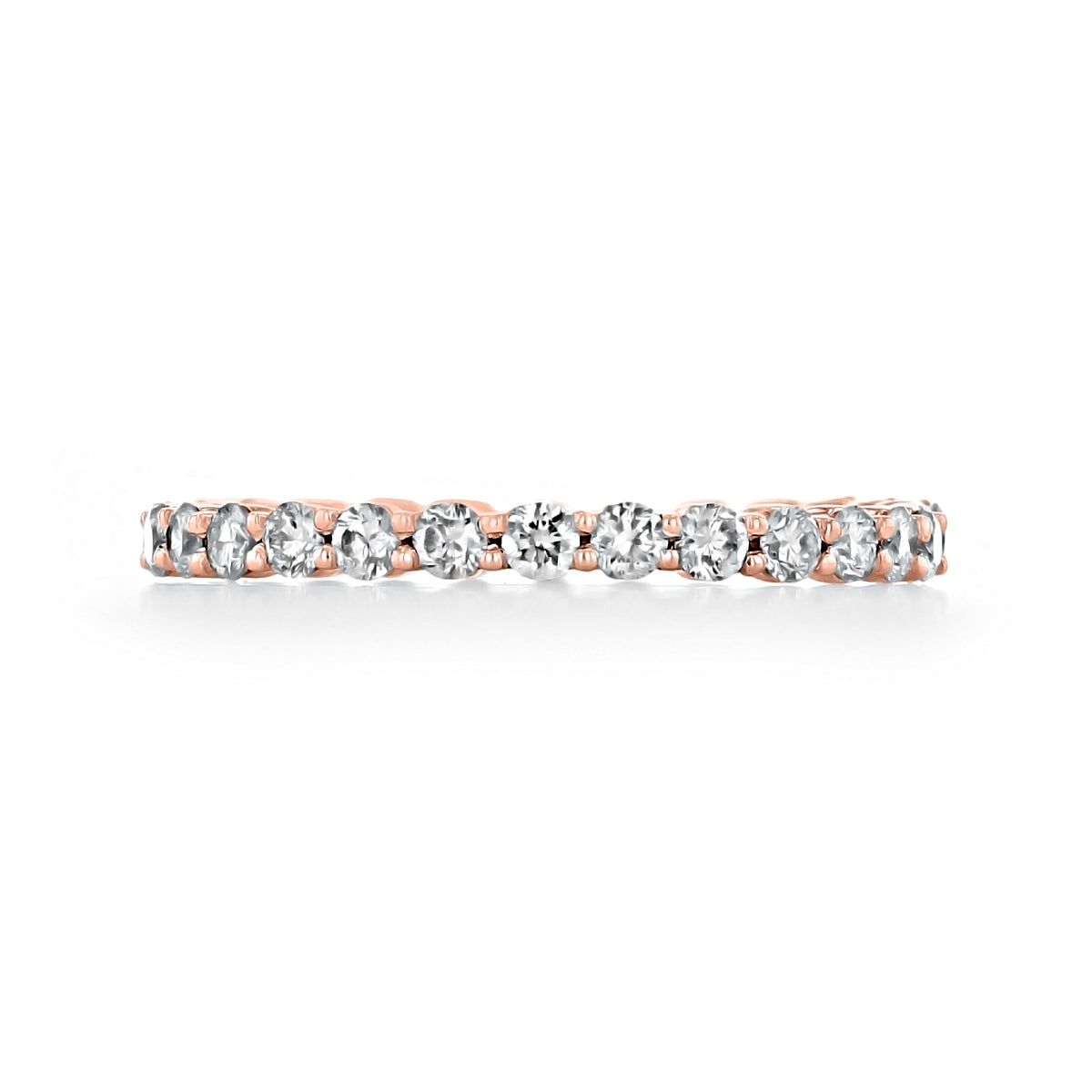 Shared Prong Round Diamond Eternity Band | LB146 in 14k rose gold featuring a continuous row of round diamonds held by shared prongs.