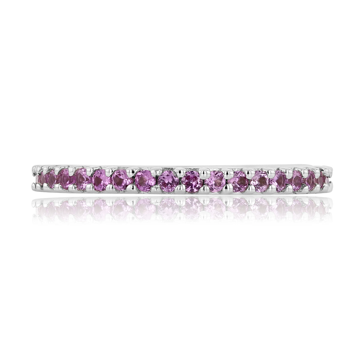 Gabriel NY Pink Cubic Zirconia Stackable Band | LB152 featuring a 14k white gold band set with a row of round pink cubic zirconia stones.