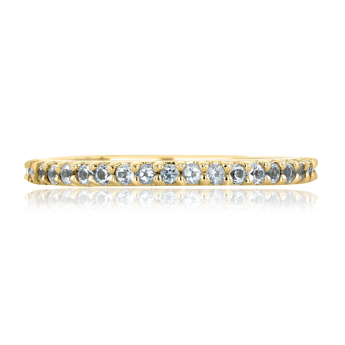 Gabriel NY Blue Topaz Stackable Band | LB153 featuring a yellow gold band set with a row of round, light blue topaz gemstones.