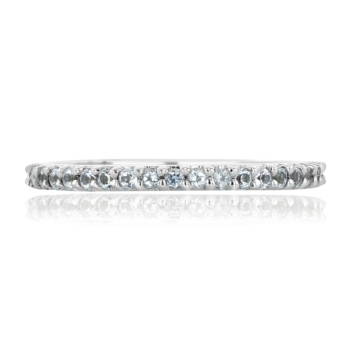 Blue Topaz Stackable Band | LB153 featuring a thin silver band set with a row of round, light blue topaz gemstones.