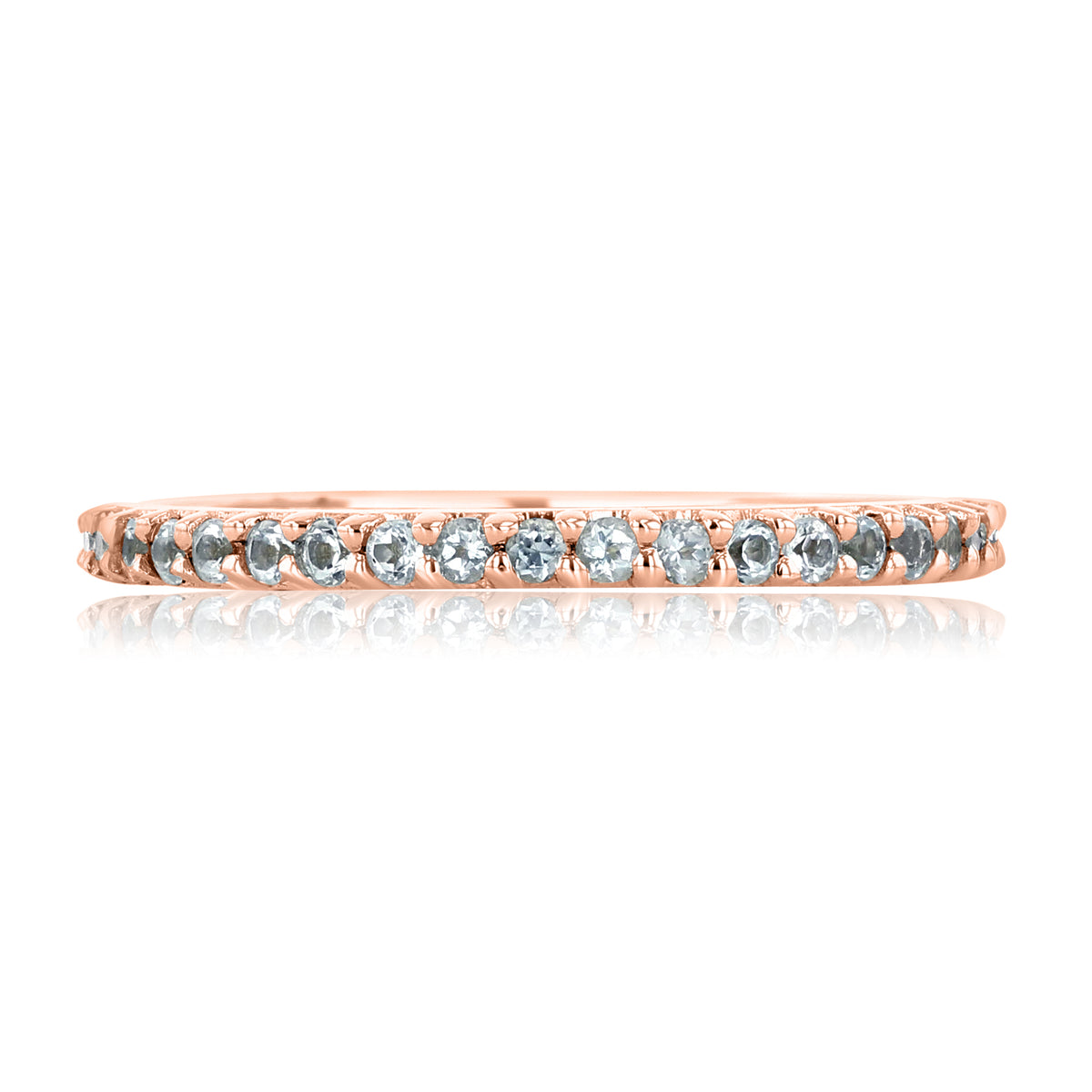Blue Topaz Stackable Band | LB153 rose gold band set featuring a continuous row of blue topaz stones, perfect as an elegant anniversary ring.
