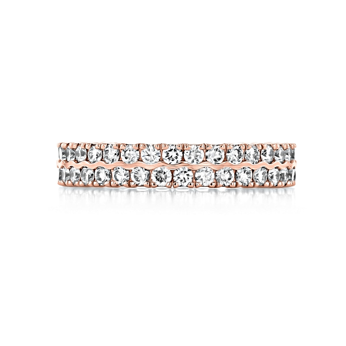 Nadia 3.8mm Double Row Diamond Wedding Band in rose gold, featuring two parallel rows of pavé-set, round-cut diamonds.