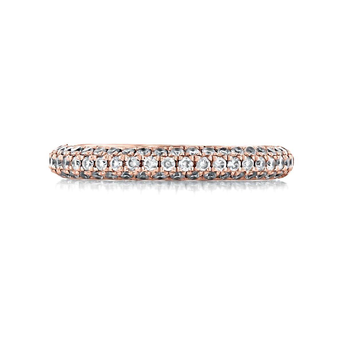 Vivenda Triple Pavé-Set Diamond Wedding Band in 18k rose gold featuring three rows of triple pavé-set diamonds.