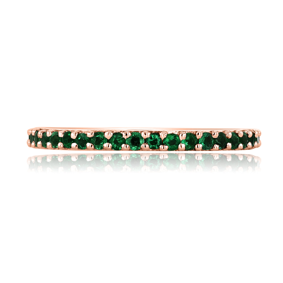 Gabriel NY Emerald Stackable Band | LB250, a rose gold band set with a row of round emeralds, perfect as a May birthstone ring.