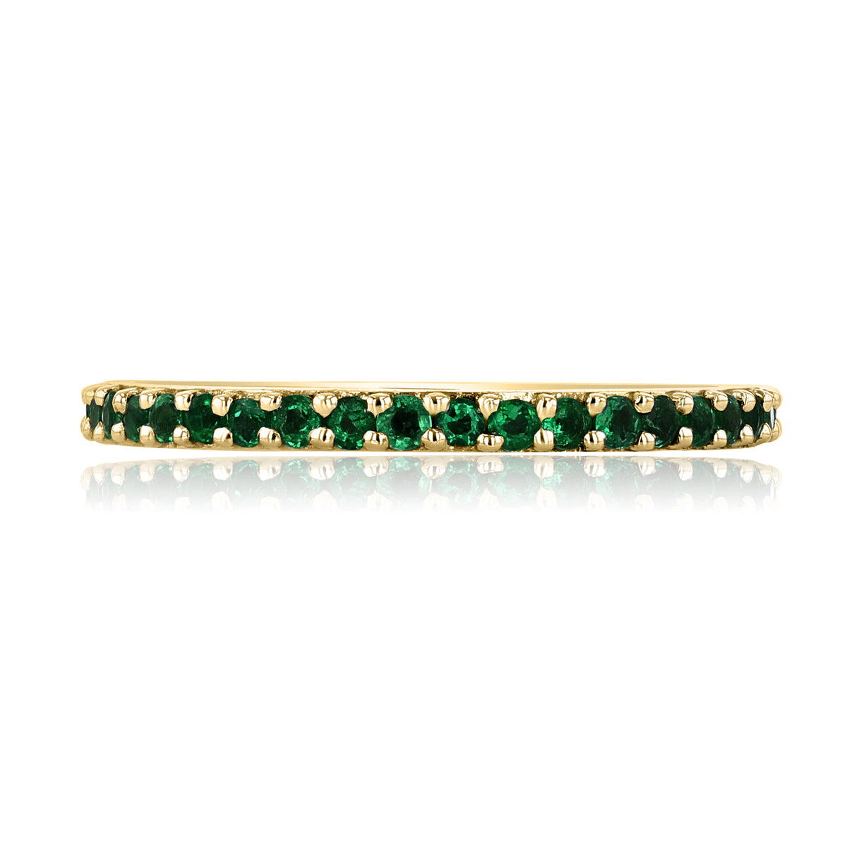Emerald Stackable Band | LB250 yellow gold ring featuring a continuous row of round green emeralds, perfect for stacking.