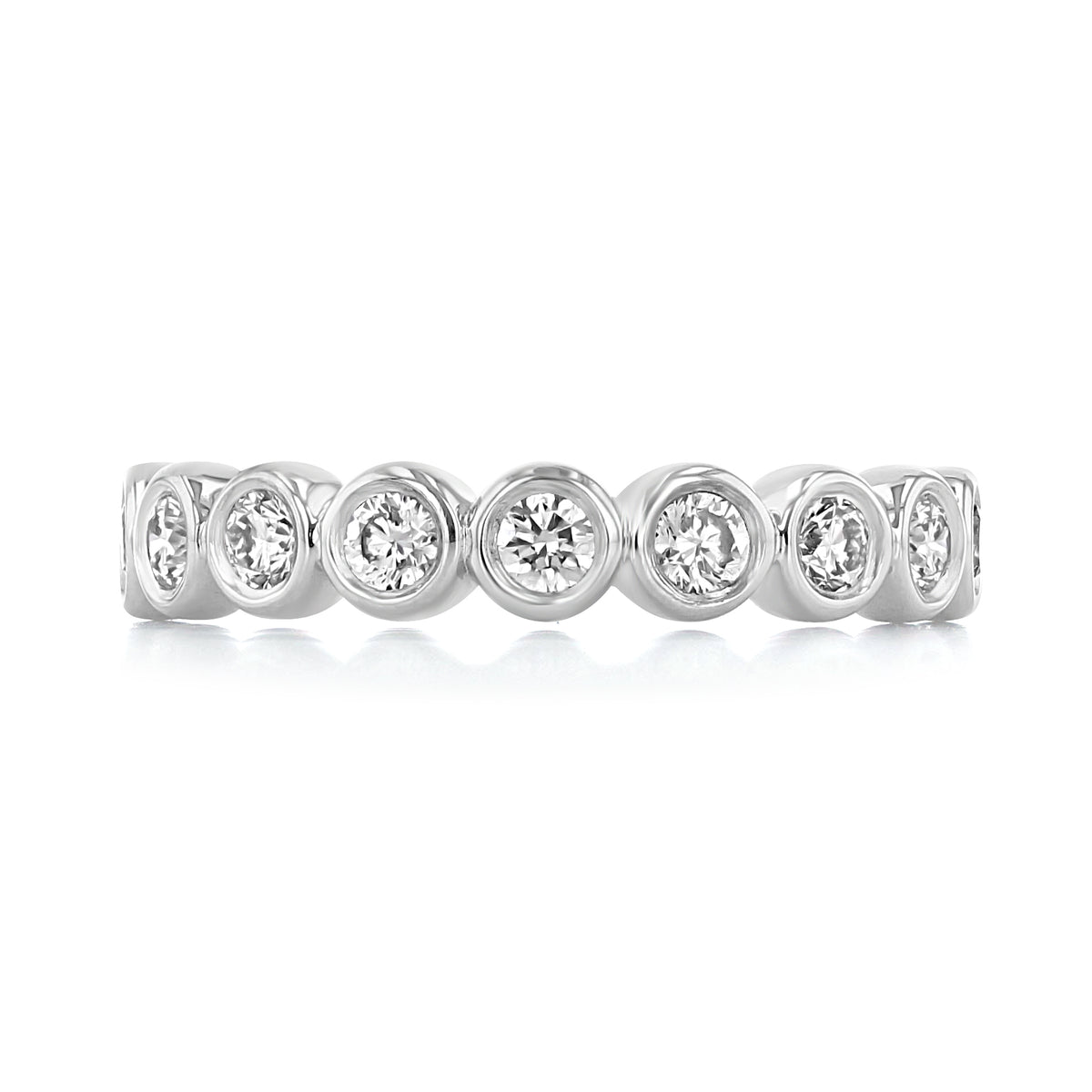 The Monroe | Bezel-Set Diamond Wedding Band in 14k white gold featuring a row of bezel-set round diamonds.