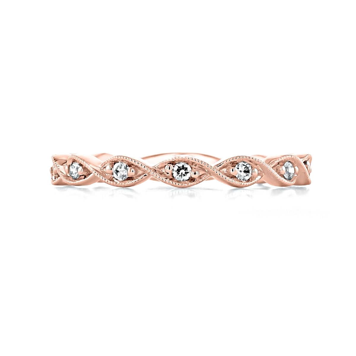 Orla 2.0mm Marquise Pavé-Set Diamond Wedding Band in rose gold, featuring an Art Deco twisted rope design with marquise-shaped settings and round pavé-set diamonds.