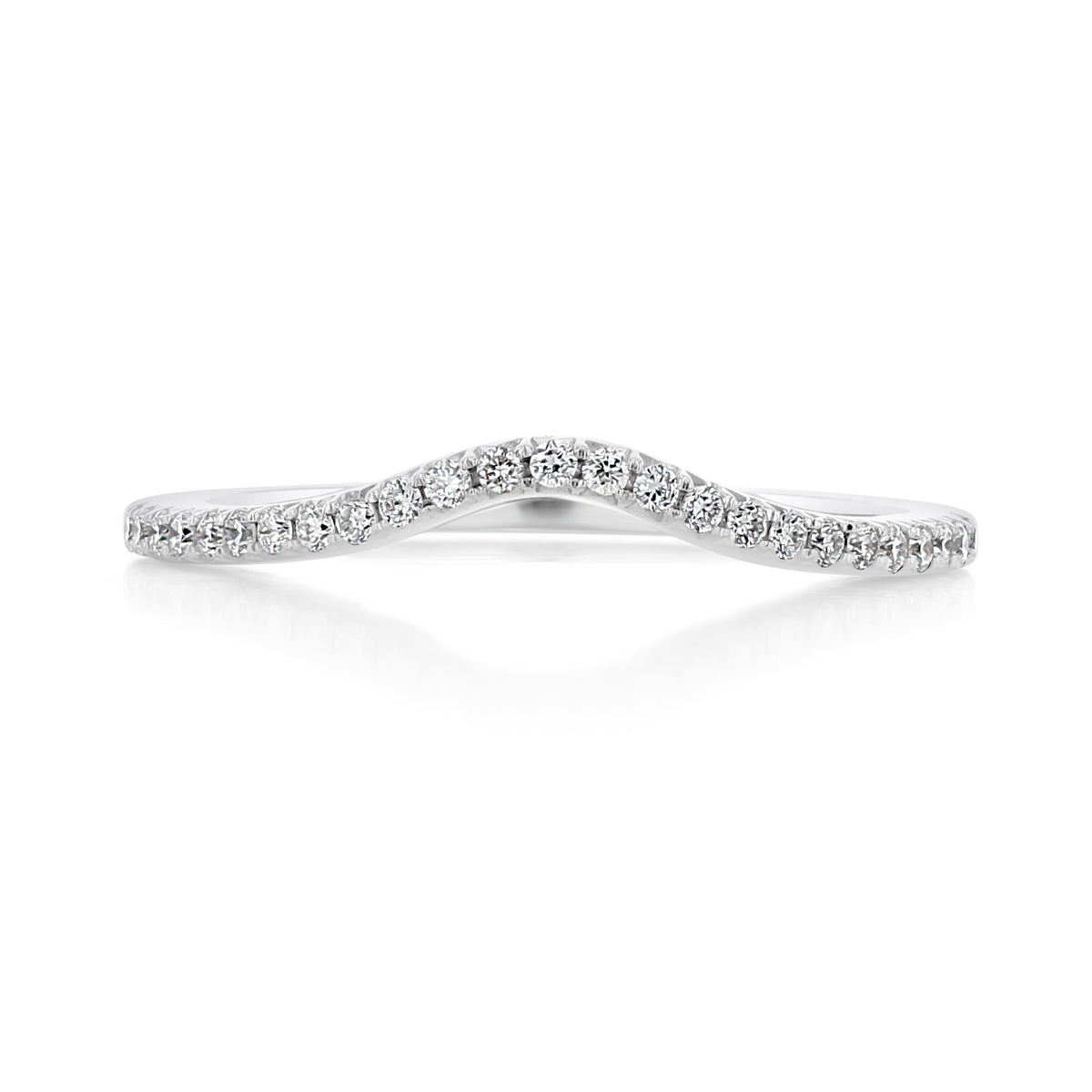 Cielo Curved Diamond Wedding Band featuring a row of pavé-set round diamonds.
