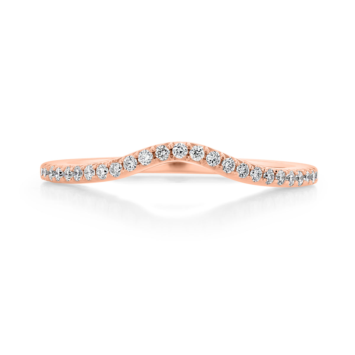 Cielo | Curved Diamond Wedding Band in rose gold featuring a row of small pavé-set round diamonds.