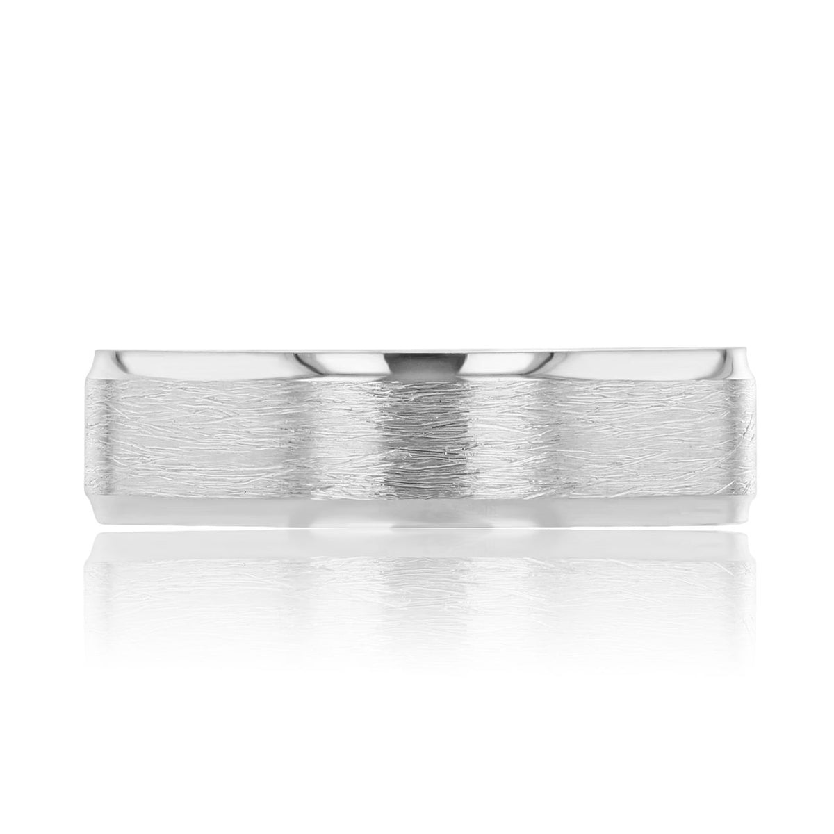 Tacori Men’s Coarse Brushed Wedding Band - 144-6B with a textured, brushed center and polished edges.