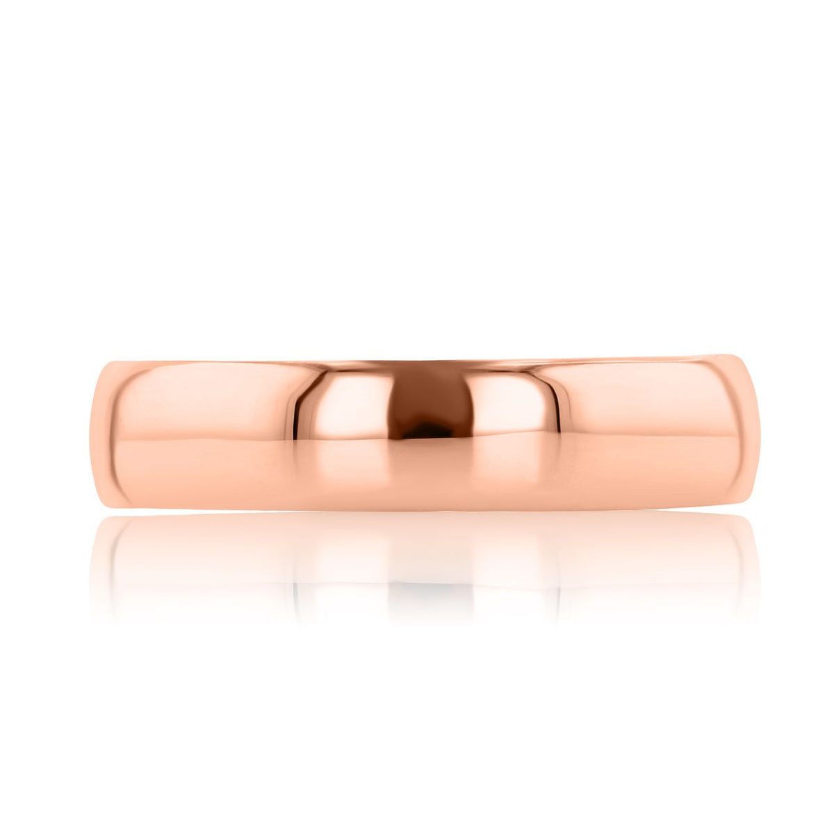 A polished Tacori | Men’s Polished Wedding Band - 138-5R rose gold wedding band with a rounded surface and a reflection below it.