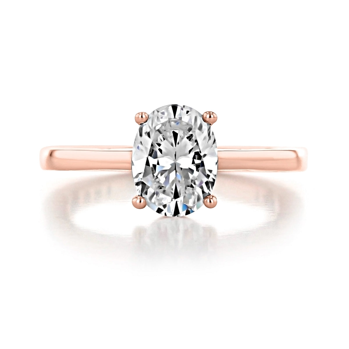 Coastal Crescent | Oval Solitaire Engagement Ring - P100OV85X65PK featuring an oval-cut diamond set on a four-prong rose gold band.