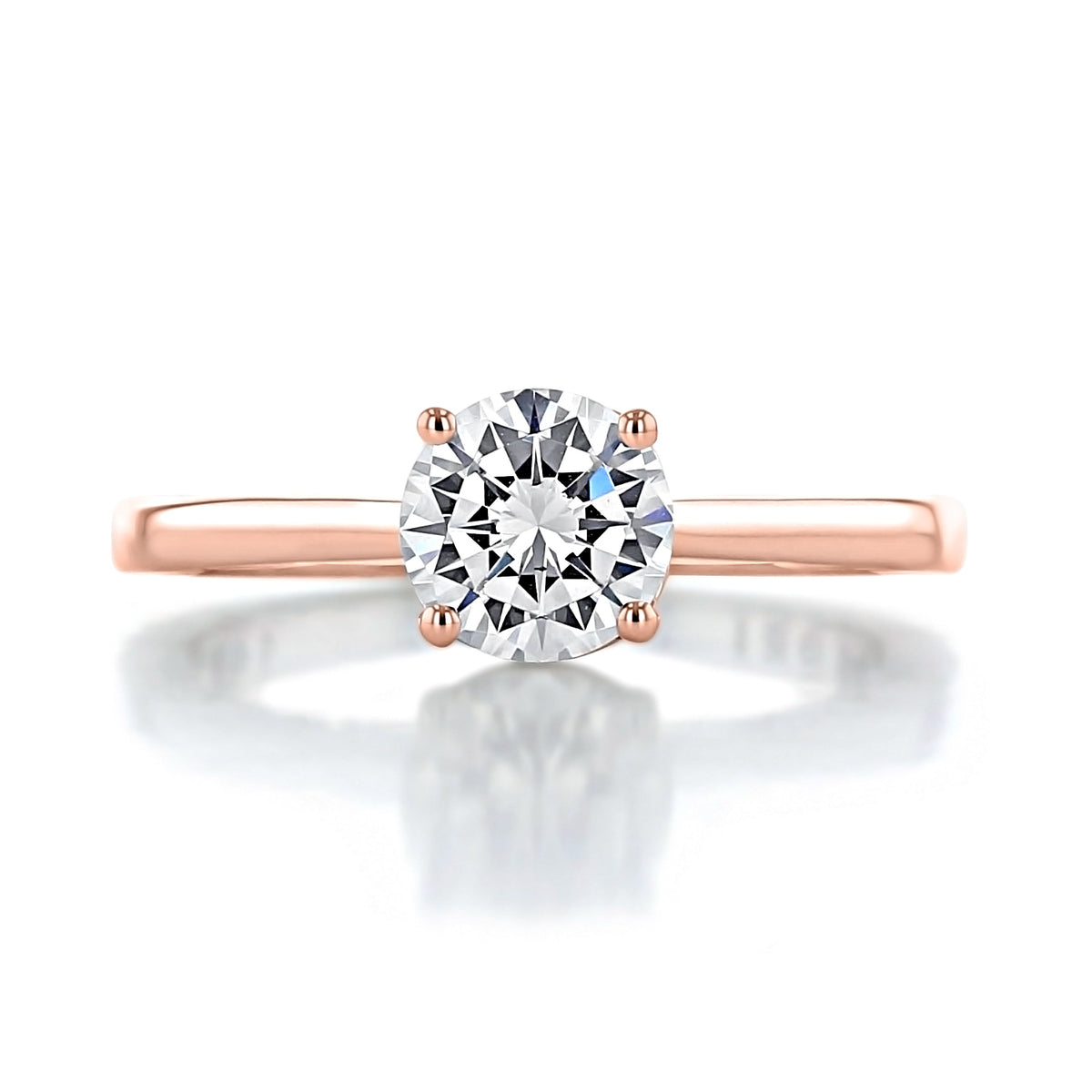 Coastal Crescent | Round Solitaire Engagement Ring - P100RD65PK featuring a round solitaire diamond on a rose gold band with a four-prong setting.