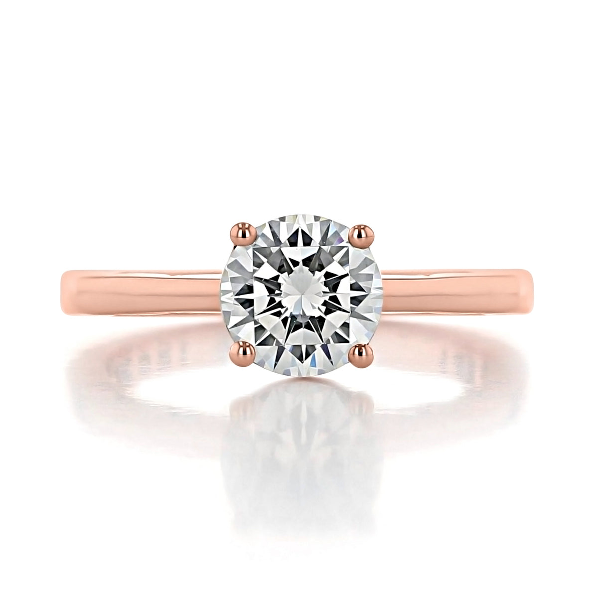 A Tacori Coastal Crescent | Round Solitaire Engagement Ring (P100RD75PK) featuring a round brilliant-cut solitaire diamond set in a rose gold four-prong band.