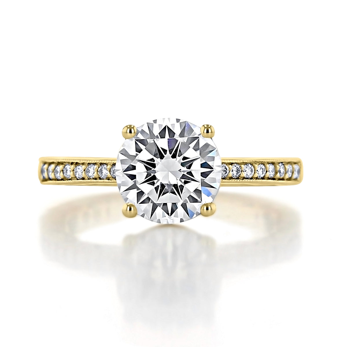 Coastal Crescent | Round Solitaire Engagement Ring - P1022RD8Y in yellow gold with a round center stone and a pavé-set diamond band.