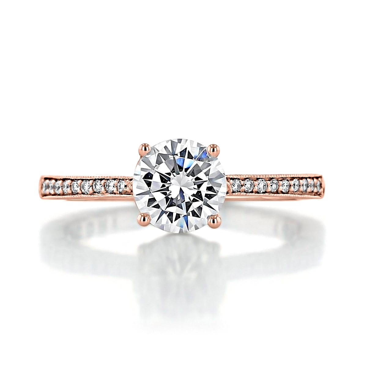 Coastal Crescent | Round Solitaire Engagement Ring - P102RD65PK in rose gold featuring a round solitaire diamond and pavé diamonds along the shank.