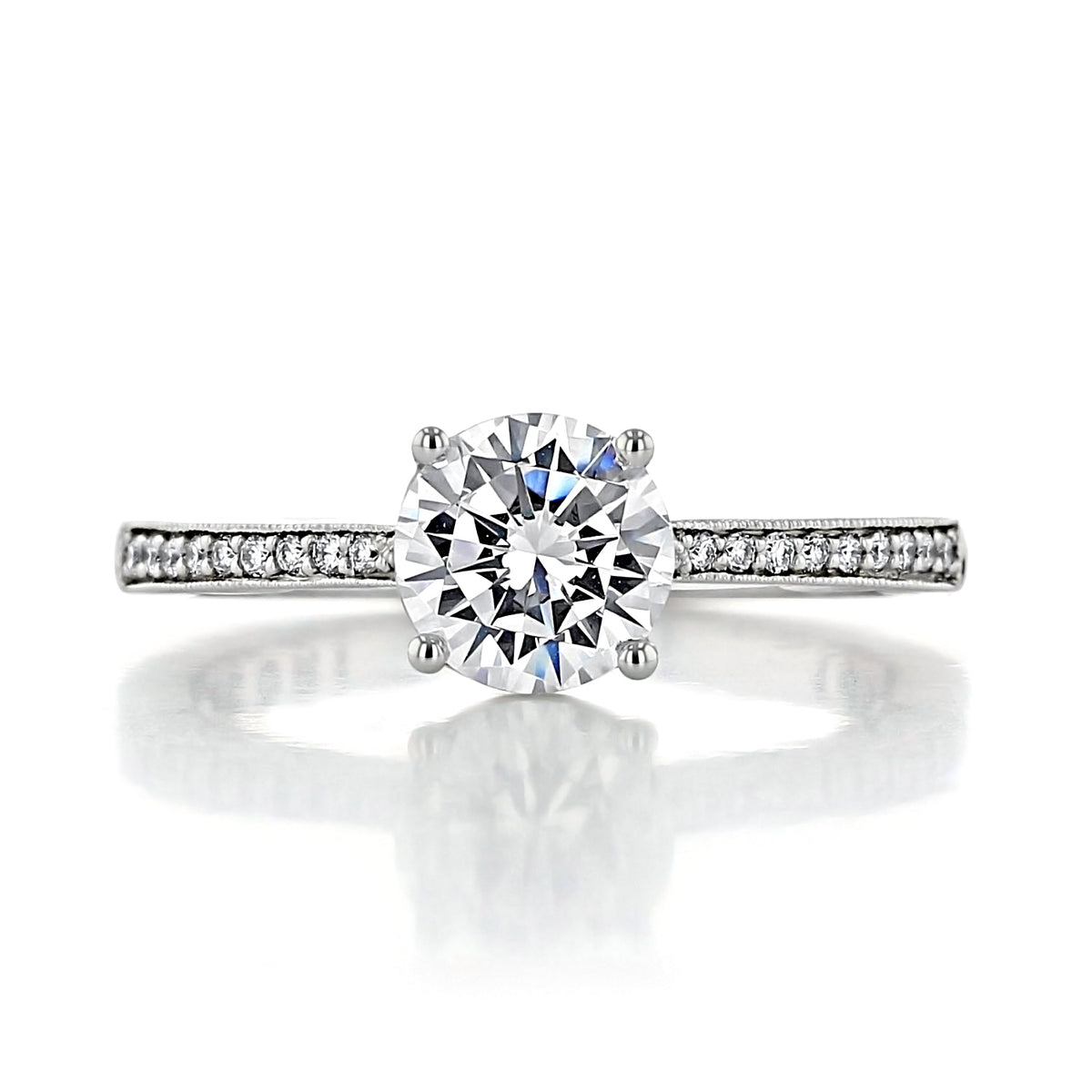Coastal Crescent | Round Solitaire Engagement Ring - P102RD65 featuring a round center diamond and a pavé-set diamond band.