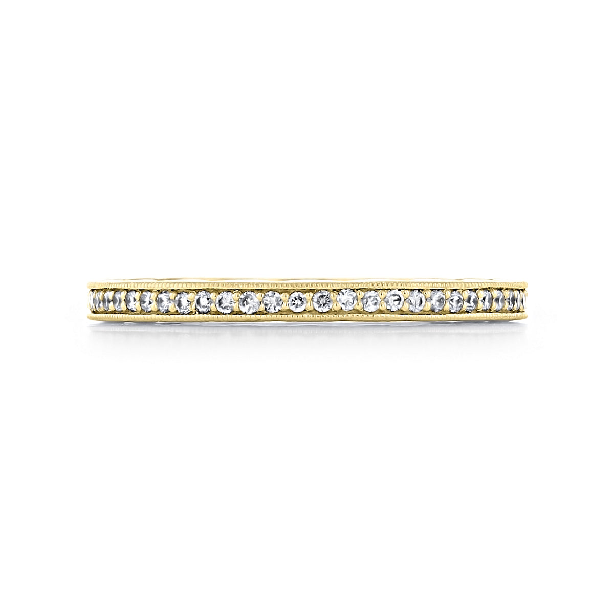 Coastal Crescent | Diamond Band - P103B34FY, a 14k yellow gold eternity band featuring a continuous row of pavé-set diamonds between beaded edges.