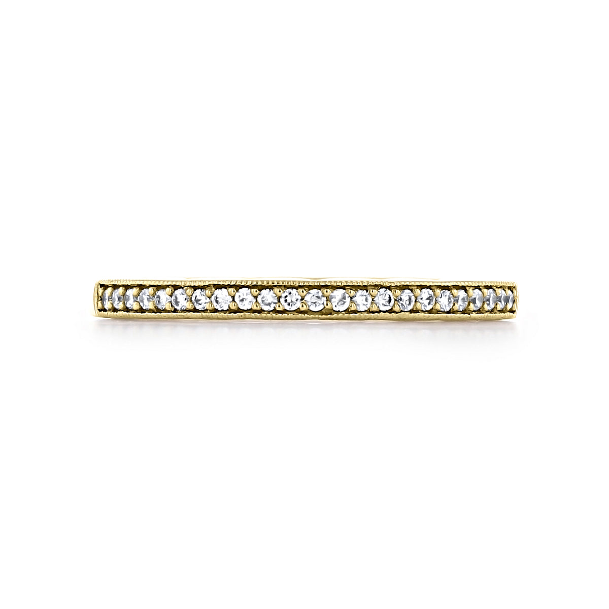 14k yellow gold Coastal Crescent | Diamond Band - P103BFY eternity ring featuring a row of pavé-set diamonds with milgrain edges.