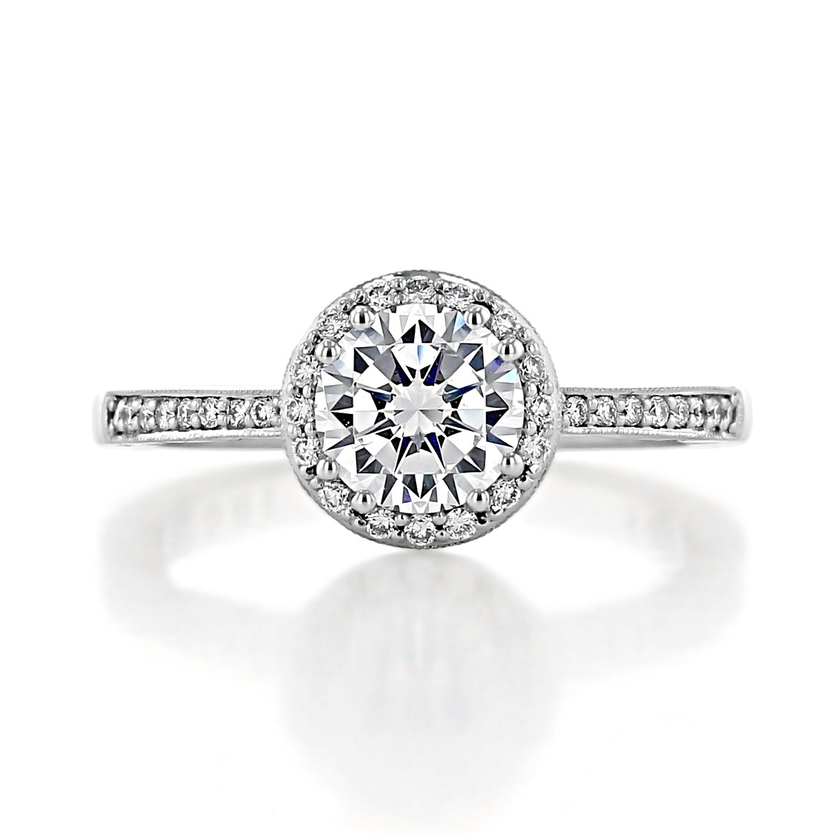 Tacori Coastal Crescent | Round Solitaire Engagement Ring - P103RD65W featuring a round solitaire with a diamond halo and pavé-set diamonds along the band.