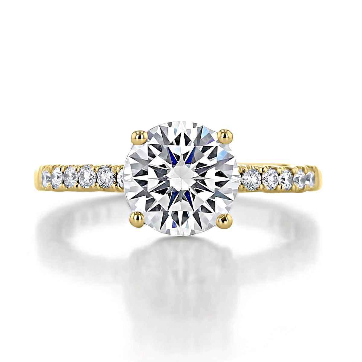 Coastal Crescent | Round Solitaire Engagement Ring - P1042RD8Y featuring a round-cut solitaire in yellow gold with a diamond-studded band.