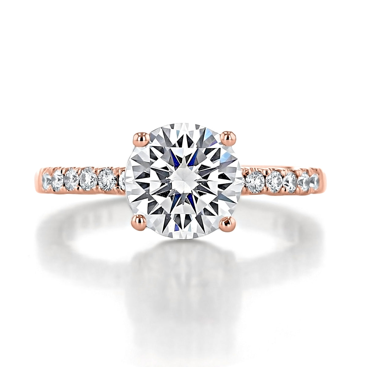 Coastal Crescent | Round Solitaire Engagement Ring - P1042RD8PK featuring a round diamond solitaire in rose gold with a pavé diamond band.
