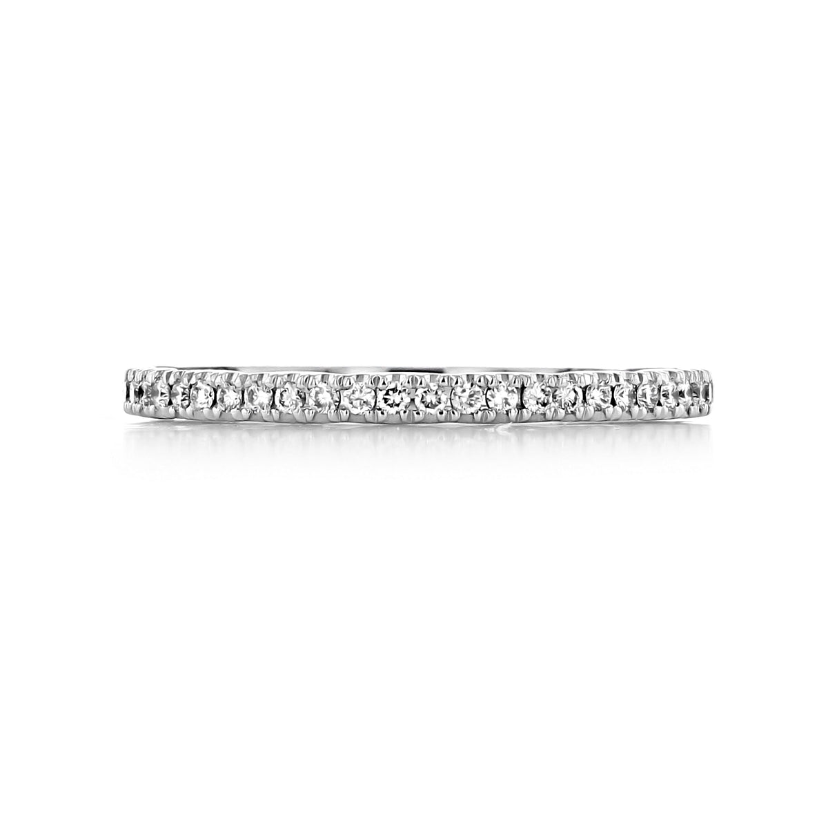 A thin platinum Tacori Coastal Crescent | Diamond Band - P104B34F featuring a continuous row of small round diamonds.
