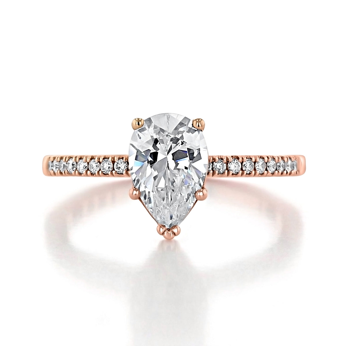 Coastal Crescent | Pear Solitaire Engagement Ring - P104PS9X6PK in rose gold featuring a pear-shaped center diamond and a pavé-set diamond band.