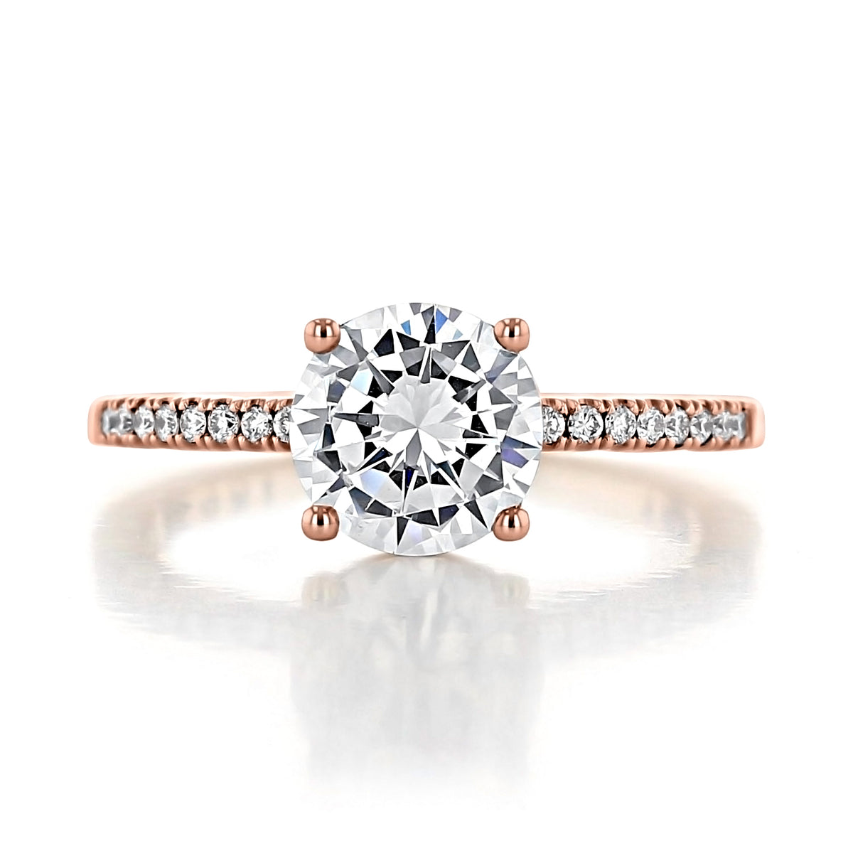 Coastal Crescent | Round Solitaire Engagement Ring - P104RD75PK featuring a rose gold band with pavé-set diamonds.