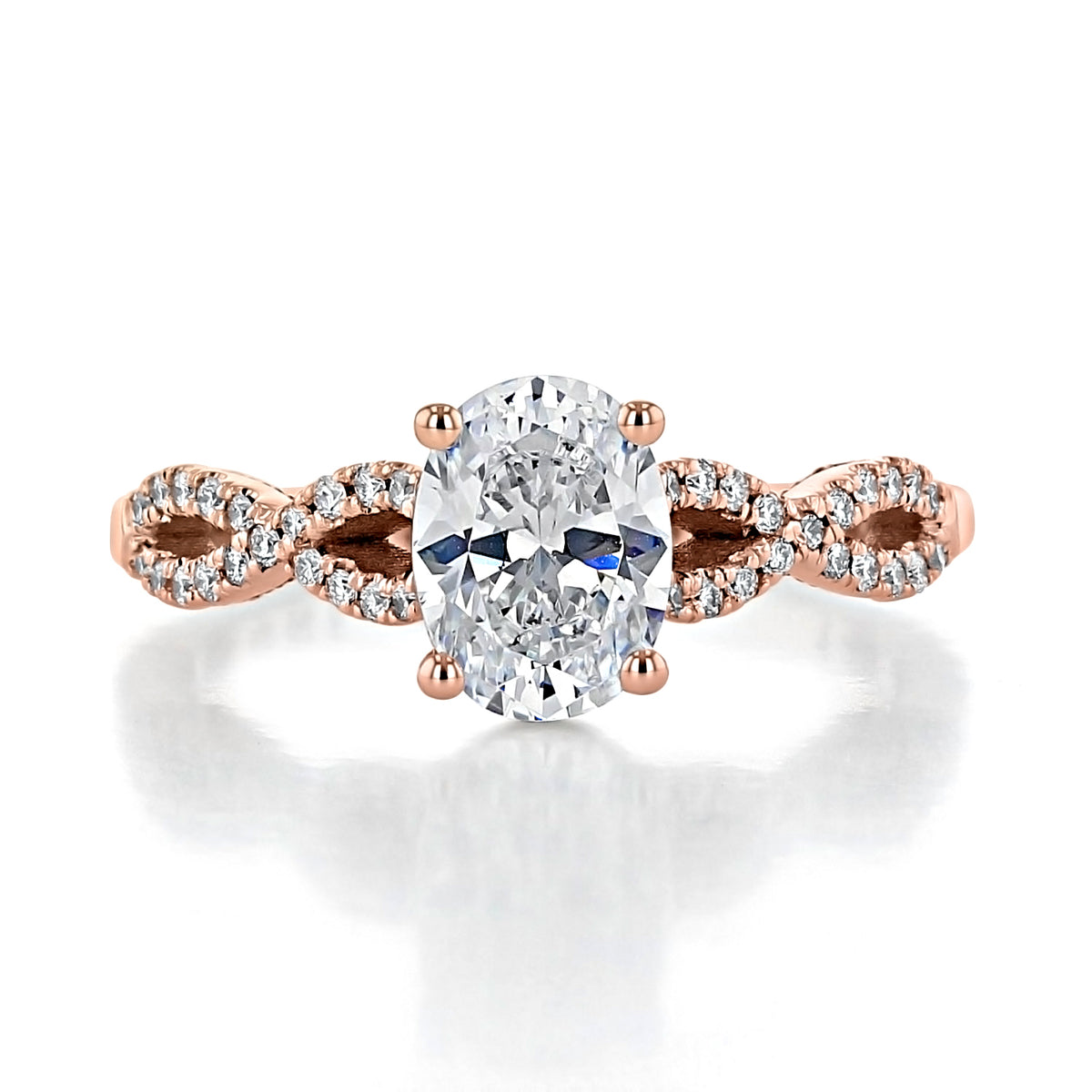 Coastal Crescent | Oval Solitaire Engagement Ring - P105OV8X6PK featuring an oval-cut diamond on a 14k gold Tacori band with a twisted, diamond-encrusted shank.