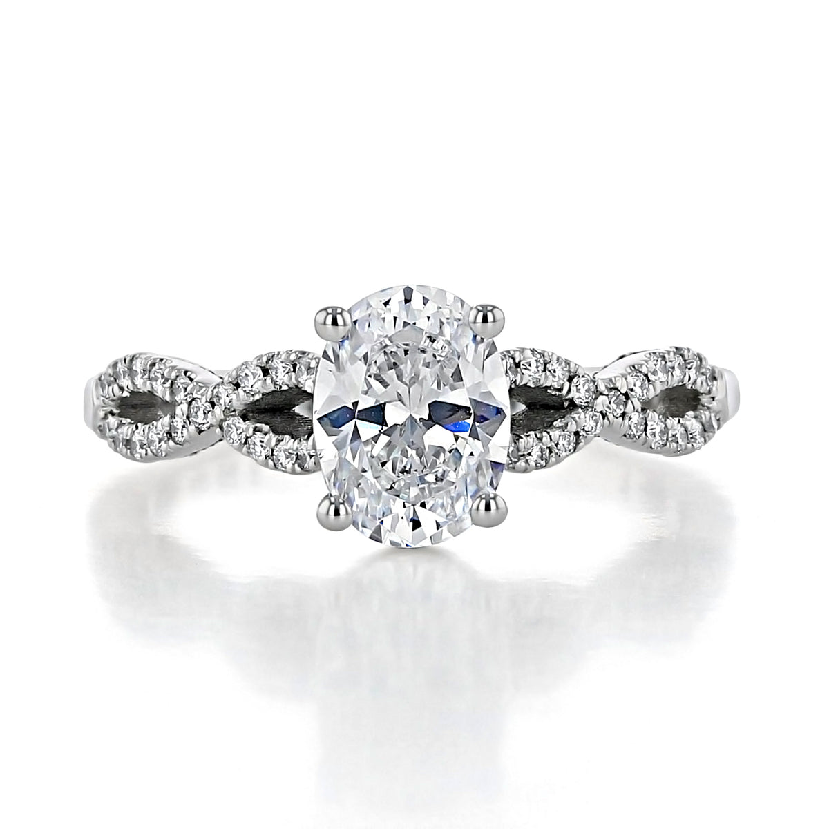 Tacori Coastal Crescent | Oval Solitaire Engagement Ring - P105OV8X6W featuring an oval diamond solitaire on a twisted, diamond-encrusted band set in 14k gold.