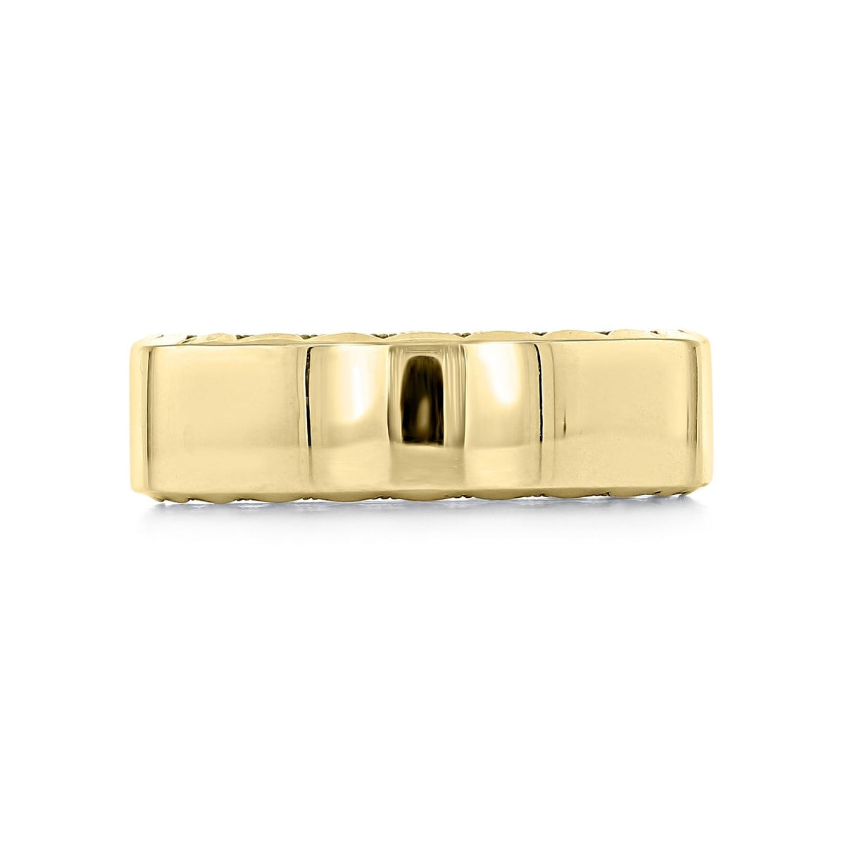 A yellow gold Tacori Wedding Band - 140-5Y with a smooth, flat outer surface and decorative milgrain carved edges.