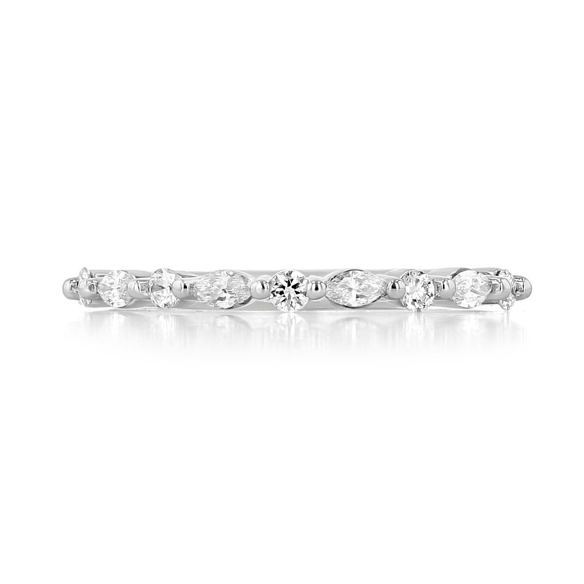 Navara | Marquise Prong-Set Diamond Wedding Band in platinum featuring alternating marquise and round-cut diamonds.