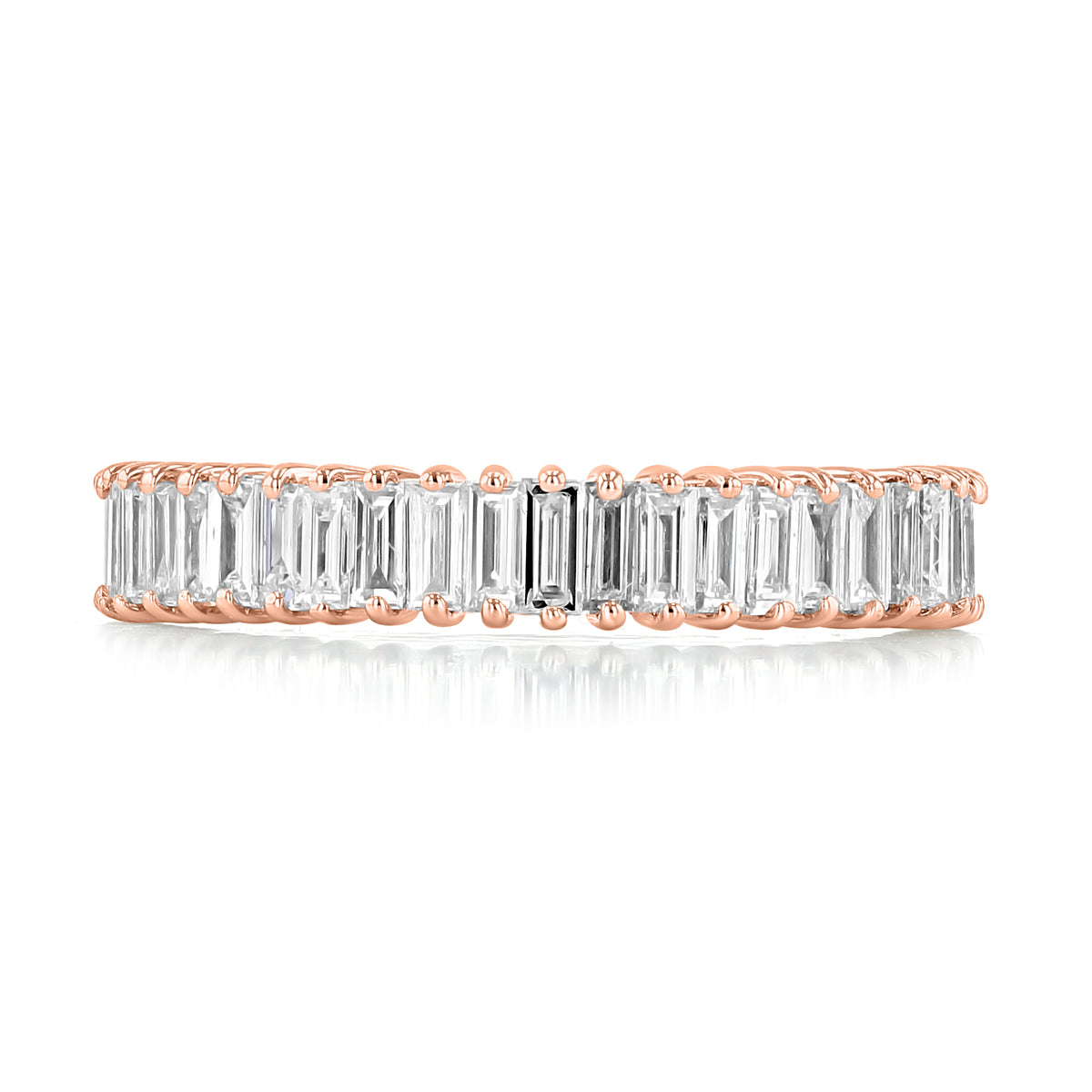 Montrose | Baguette Diamond Wedding Band in rose gold set with a continuous row of baguette-cut diamonds.