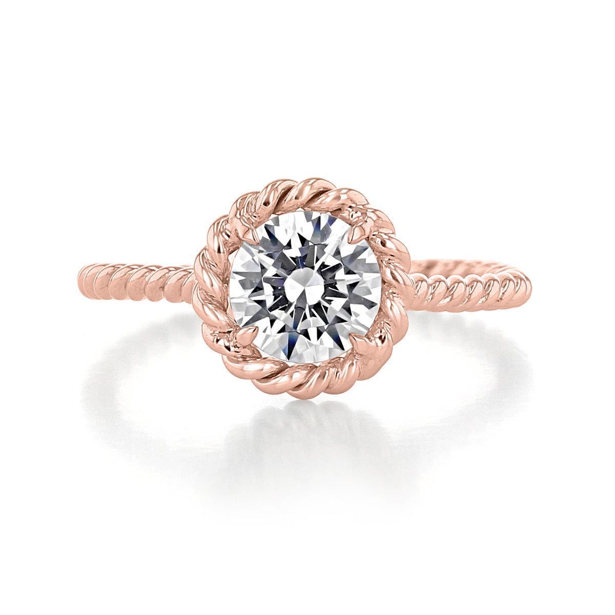 Rose gold Danhov Solo Filo | Braided Engagement Ring - SE106 featuring a round center stone set in a twisted rope halo atop a braided band.
