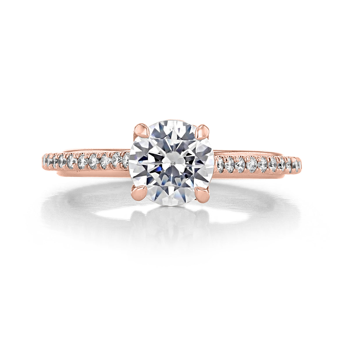 Danhov Unito | Engagement Ring - UE107 in rose gold, featuring a round center diamond and pavé-set diamonds along the band.