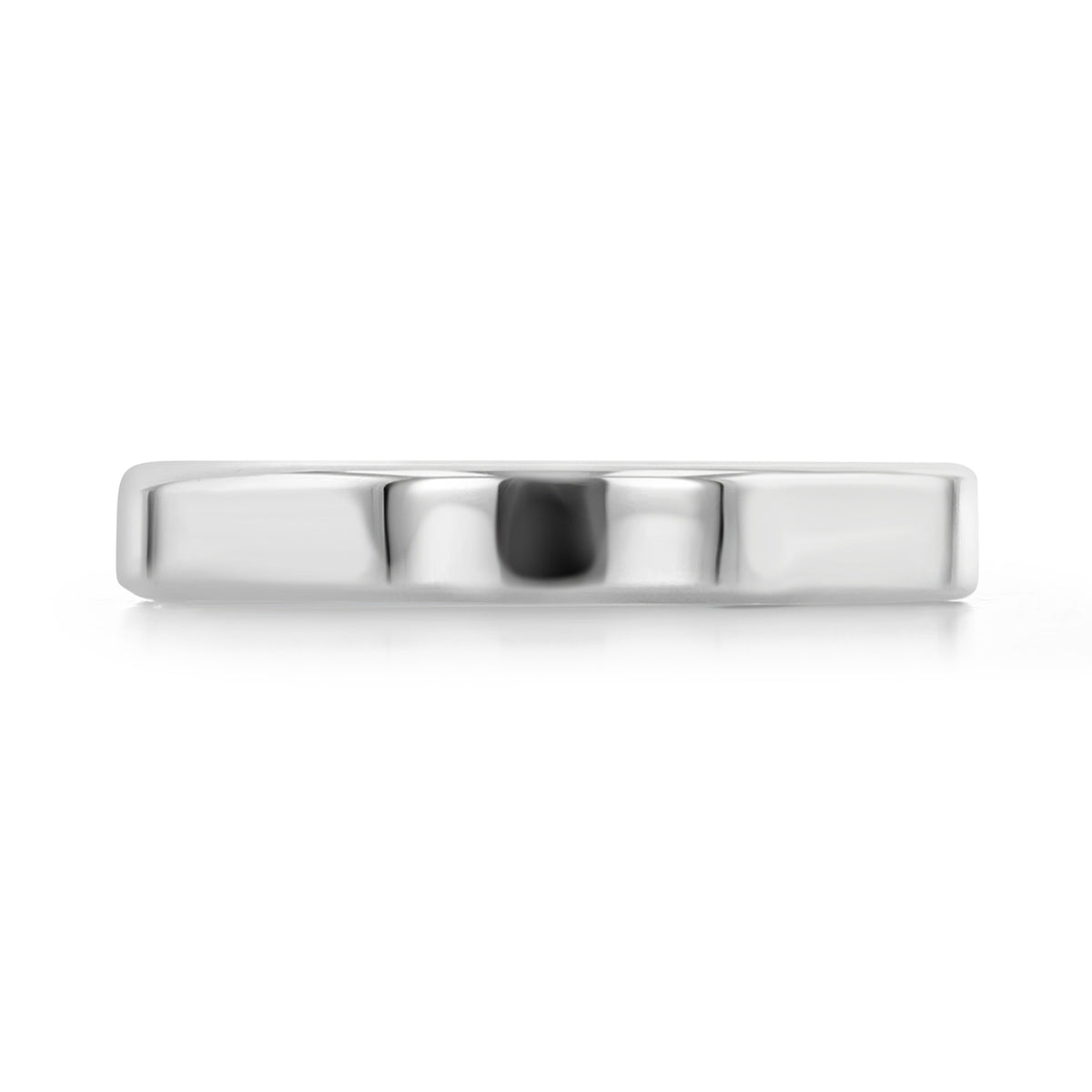 The Hadley | 3mm Flat Top Polished Wedding Band is a polished silver-colored ring with a flat top and sides that serves as a versatile stackable band.