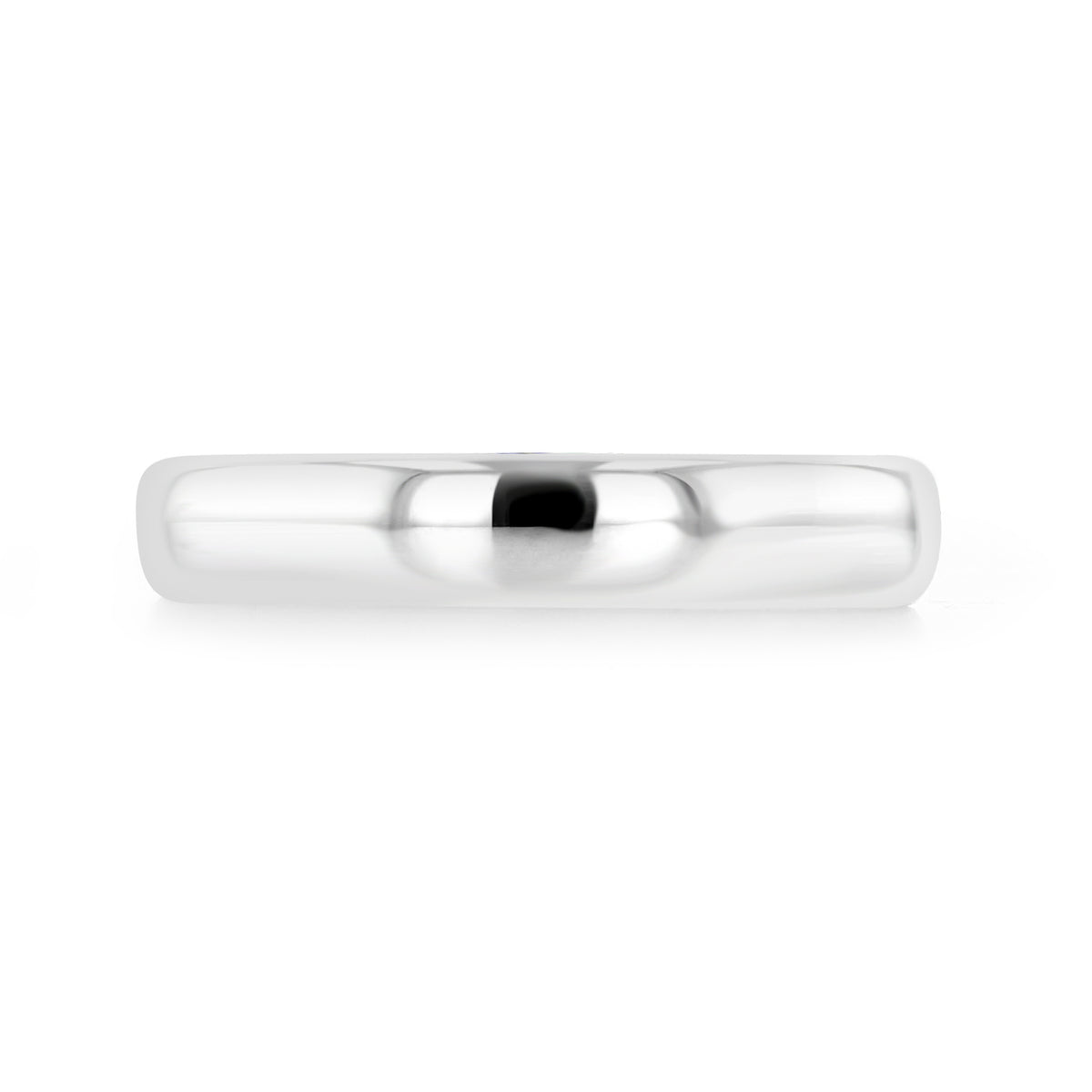 A Clarita 3.5mm Low Dome Polished Wedding Band in polished white gold with a minimalist low dome design.