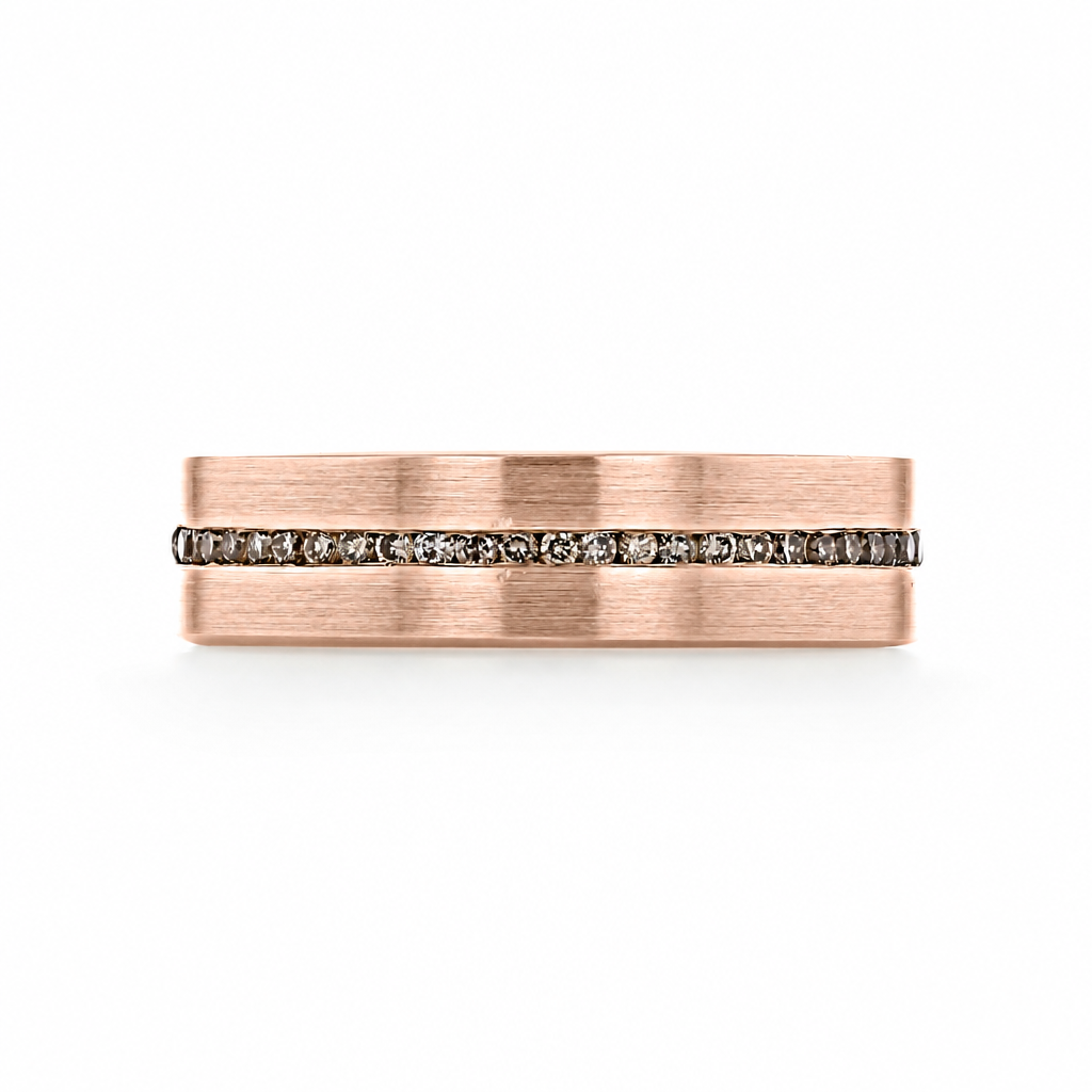 Icing On The Ring Diamond Wedding Band | WB516 in rose gold featuring a center channel set with a row of small champagne diamonds.